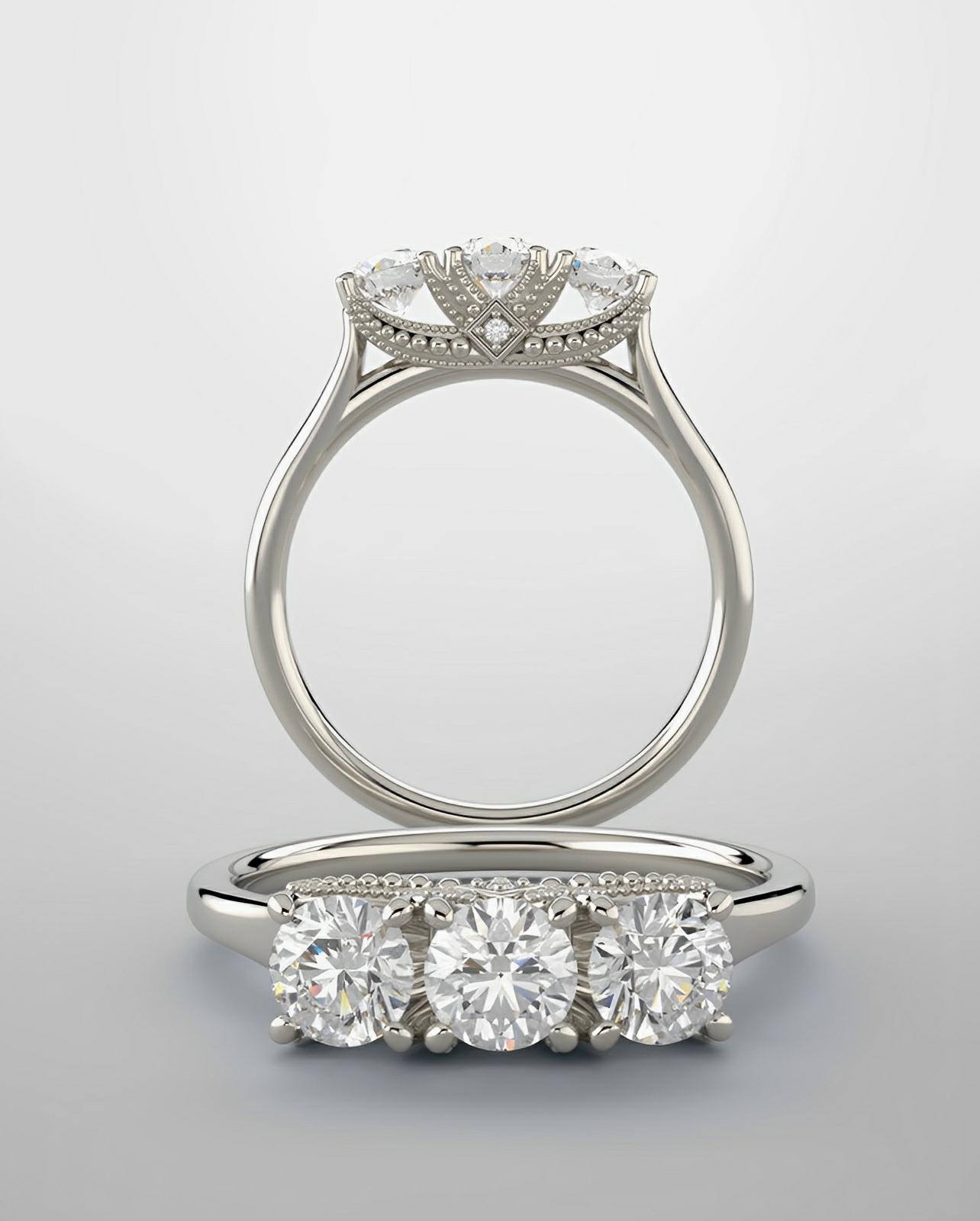Diamond band 3 stone platinum natural diamonds