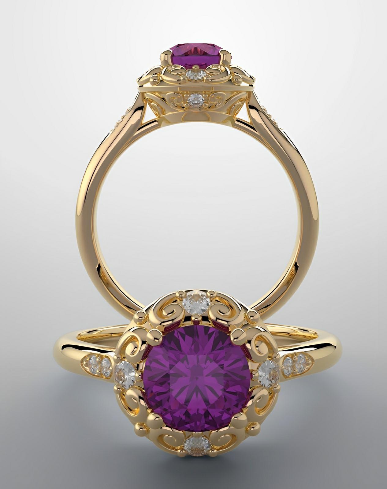 Natural amethyst and 10 natural diamonds SI1-H