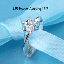 Load image into Gallery viewer, Continuum silver (wears like 14kt white gold )  Moissanite ring.