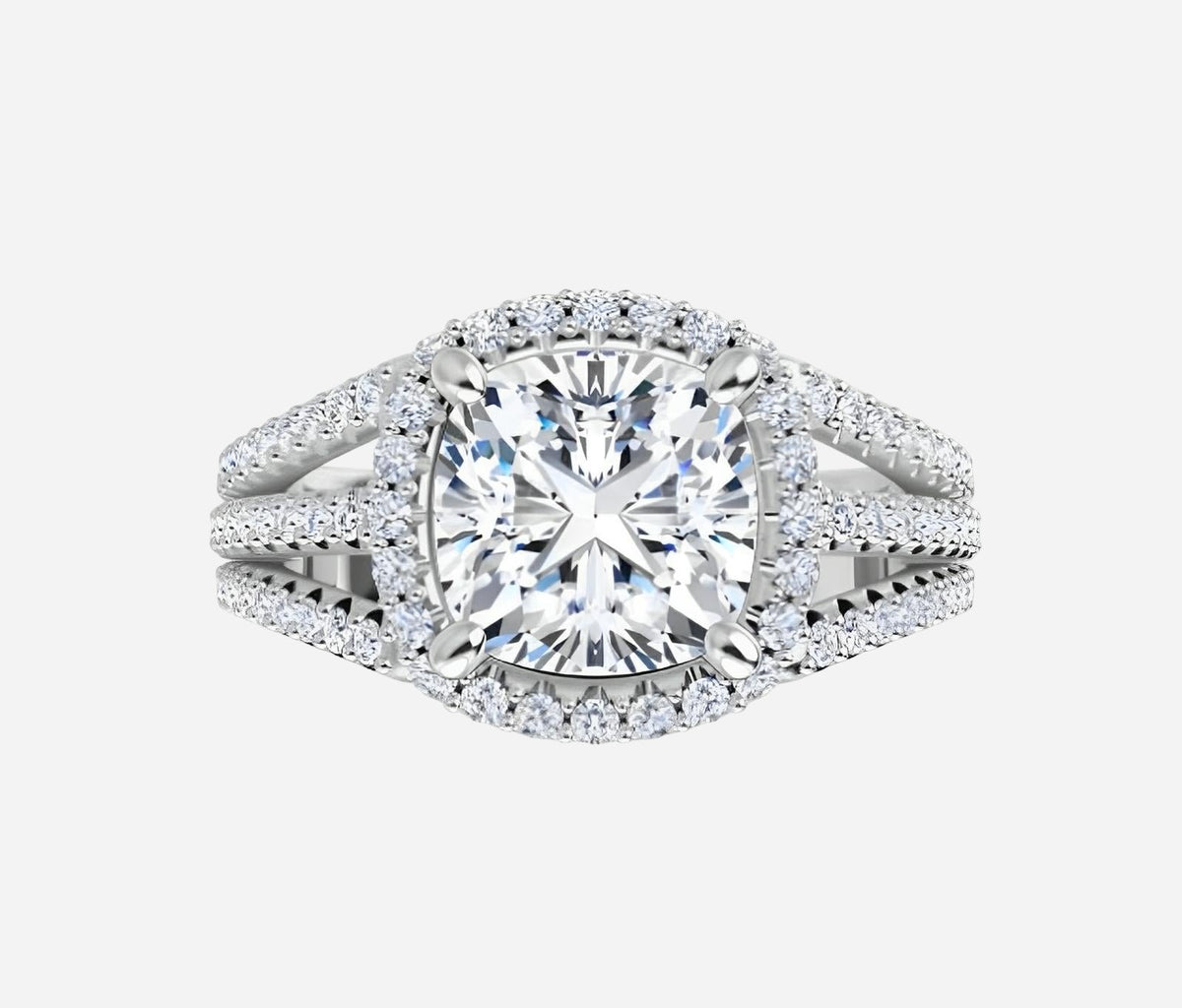 14kt yellow gold Lab grown cushion cut diamond ring.