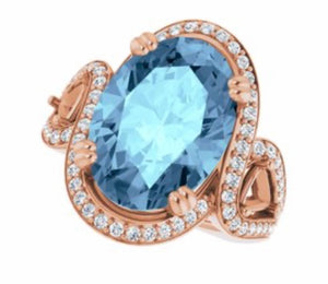 Color gem ring bridal set blue topaz & diamonds