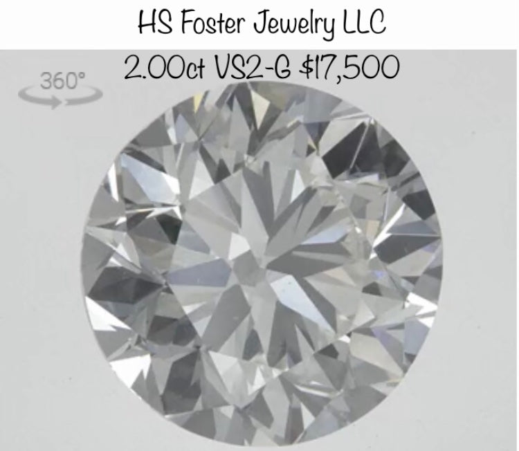 Loose 2.00ct Round VS2-G certified natural diamond.