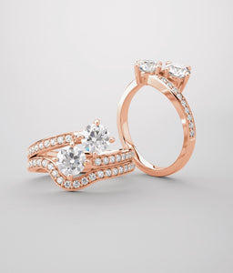 Diamond ring, rose gold and lab grown diamonds two stone ring.