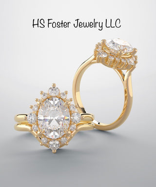 Yellow gold bridal set featuring natural diamonds.