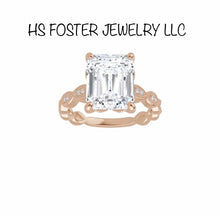 Load image into Gallery viewer, Yellow gold bright emerald cut moissanite ring.