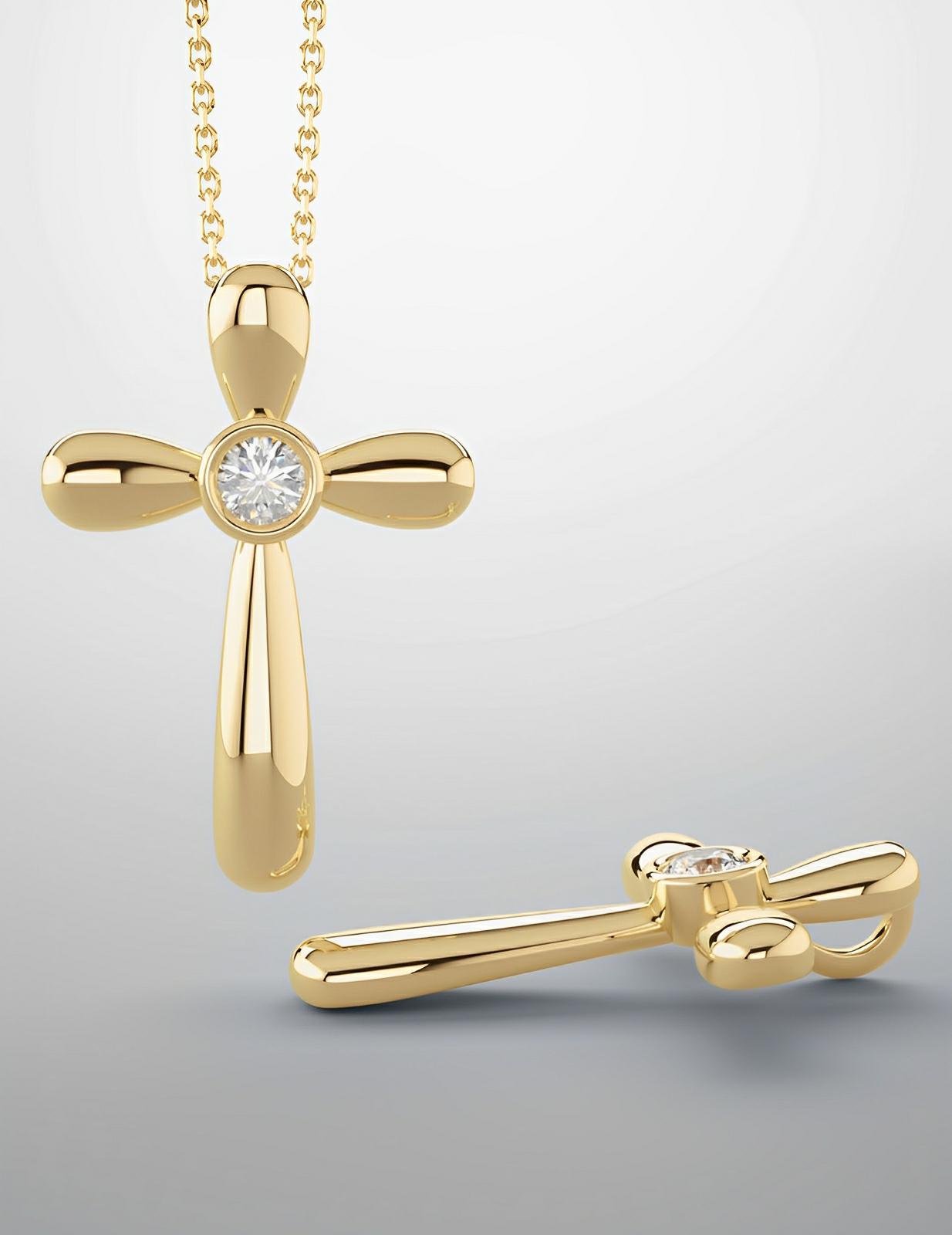 Cross pendant with yellow gold & diamond