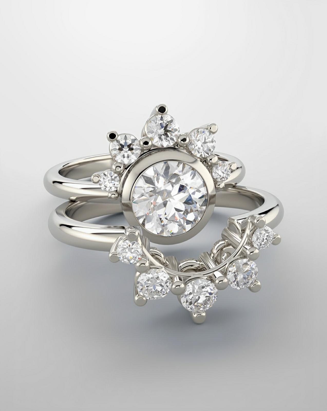 Bridal set ring, white gold & natural diamonds