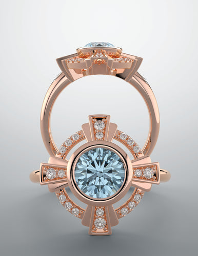 Color gem ring rose gold, blue topaz & diamonds