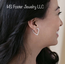 Load image into Gallery viewer, White gold natural diamond heart earrings.