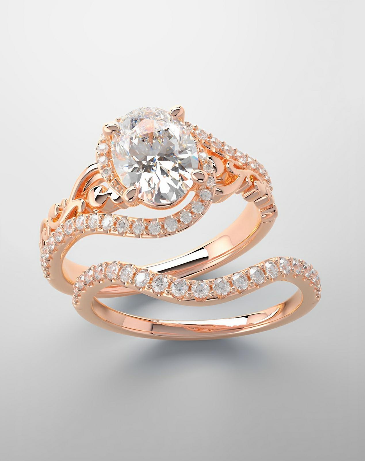 Bridal set, rose gold and lab grown diamonds
