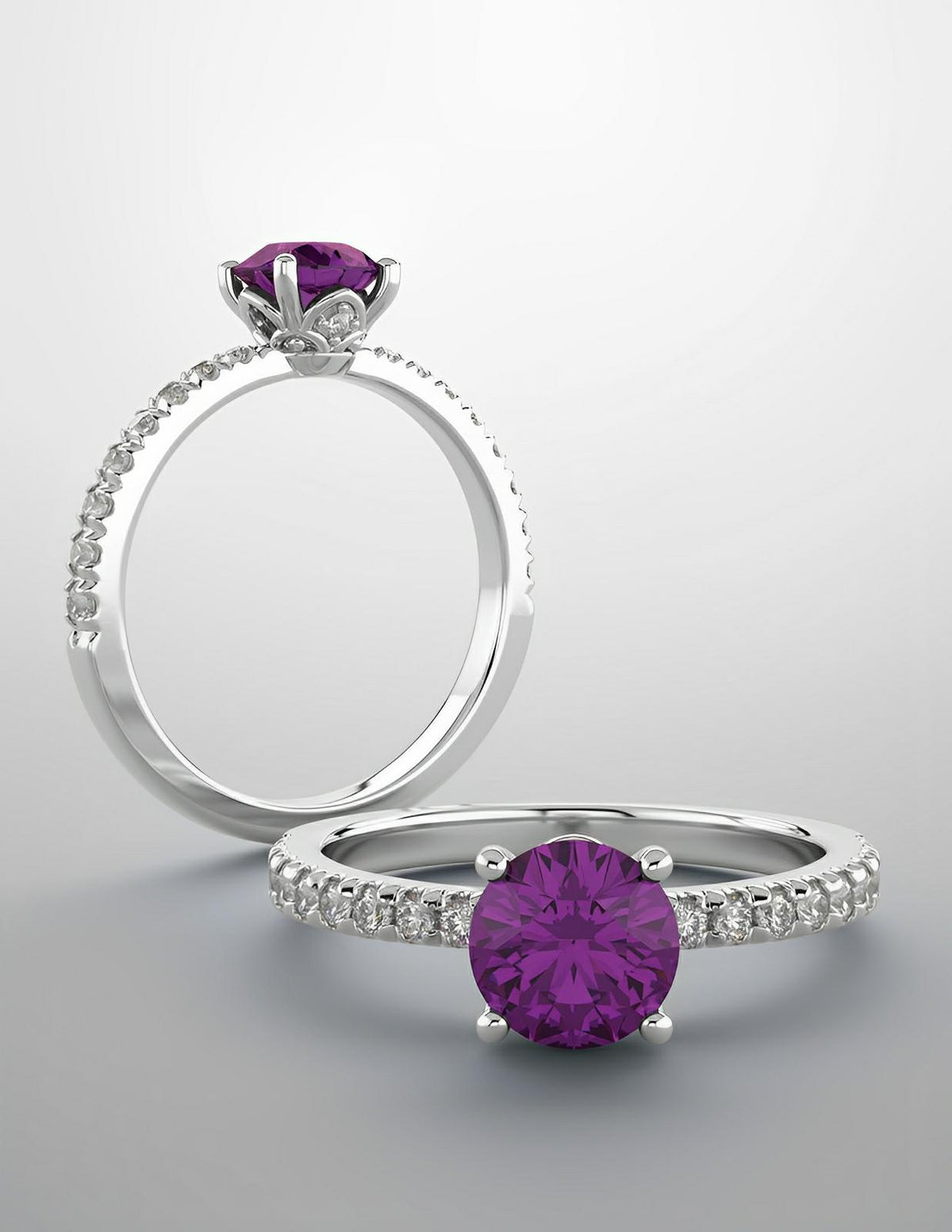 Color gem ring with 6mm purple amethyst & 19 diamonds