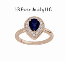 Load image into Gallery viewer, 14kt yellow gold natural blue sapphire and diamond ring.