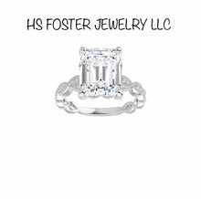 Load image into Gallery viewer, Yellow gold bright emerald cut moissanite ring.