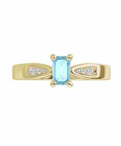 Color gem ring aquamarine & diamonds