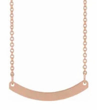 Load image into Gallery viewer, Engraved curved bar necklace. 14kt yellow gold