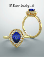 Load image into Gallery viewer, 14kt yellow gold natural blue sapphire and diamond ring.