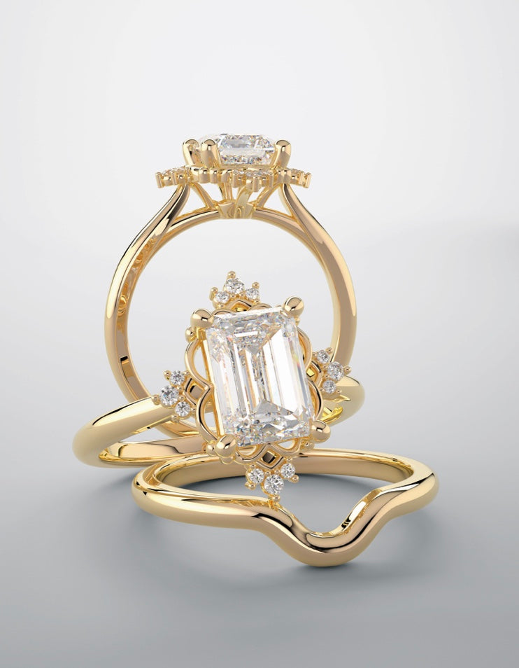 Bridal set, yellow gold & lab grown diamonds