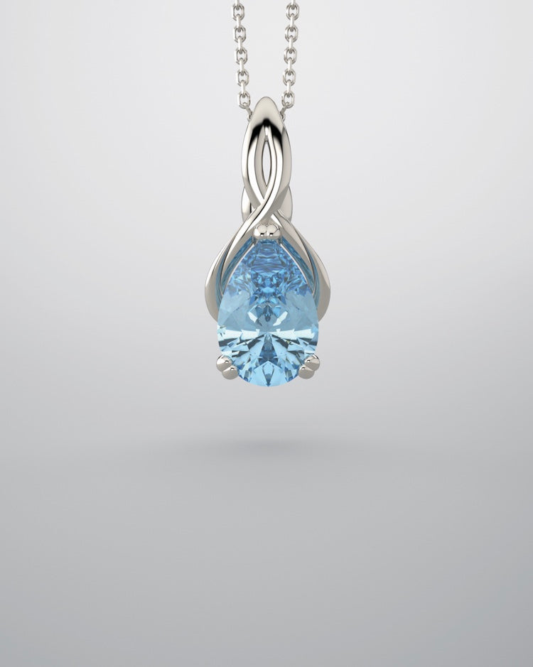Color gem pendant, white gold and imitation aquamarine
