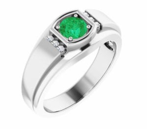 Color gem ring, yellow gold imitation emerald & diamond