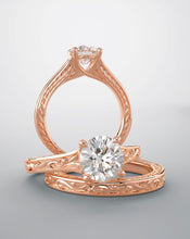 Load image into Gallery viewer, Bridal set, rose gold and diamond engagement ring.