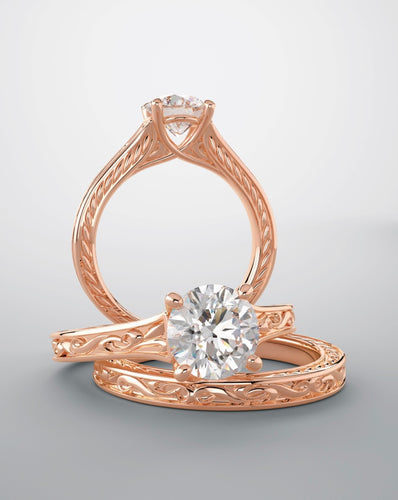 Bridal set, rose gold and diamond engagement ring.