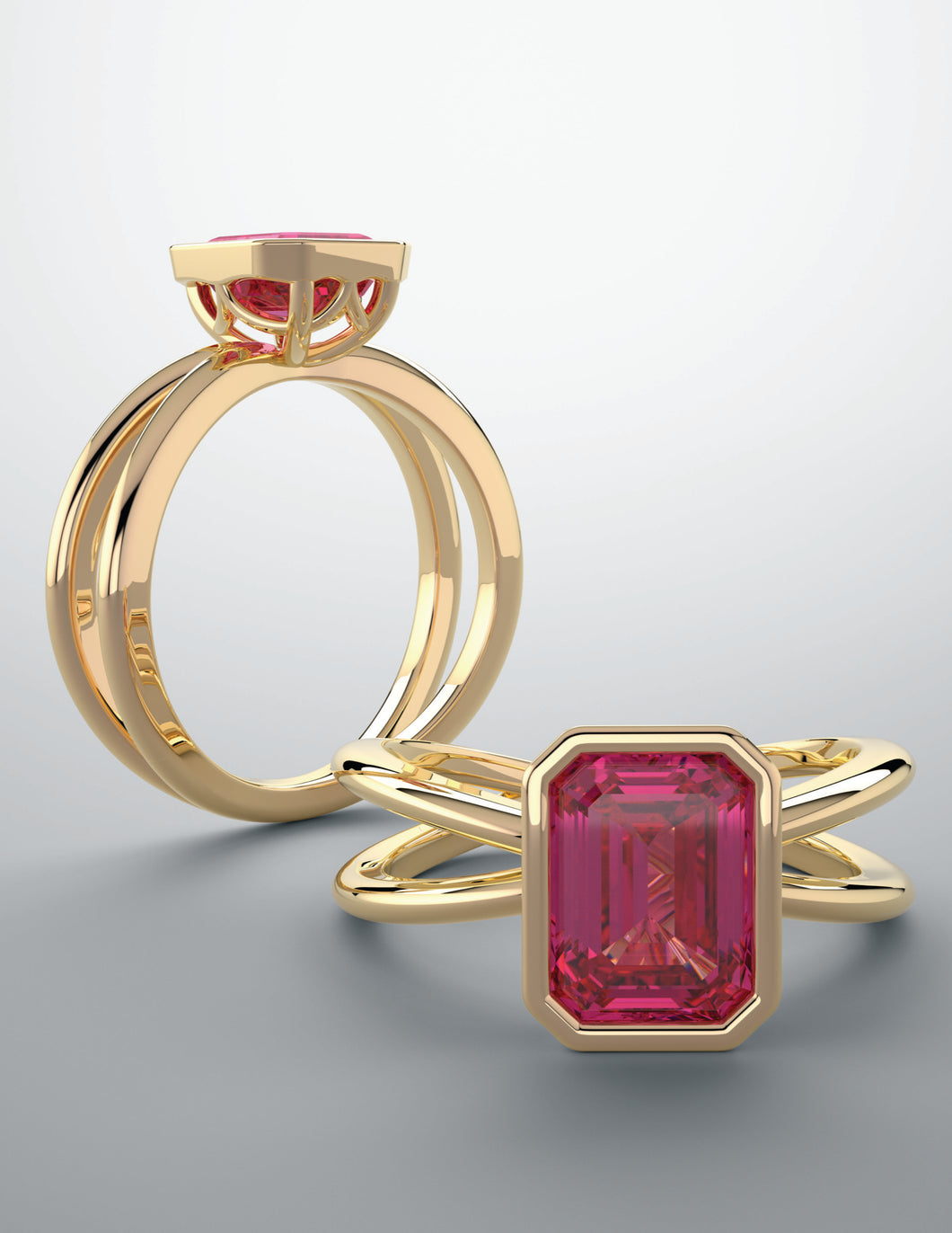 Color gem ring imitation ruby 14kt yellow gold
